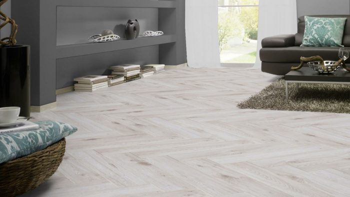 Ламинат Kronotex Herringbone AB 3516 32 класс, 8 мм - узор в форме рыбьего хвоста.